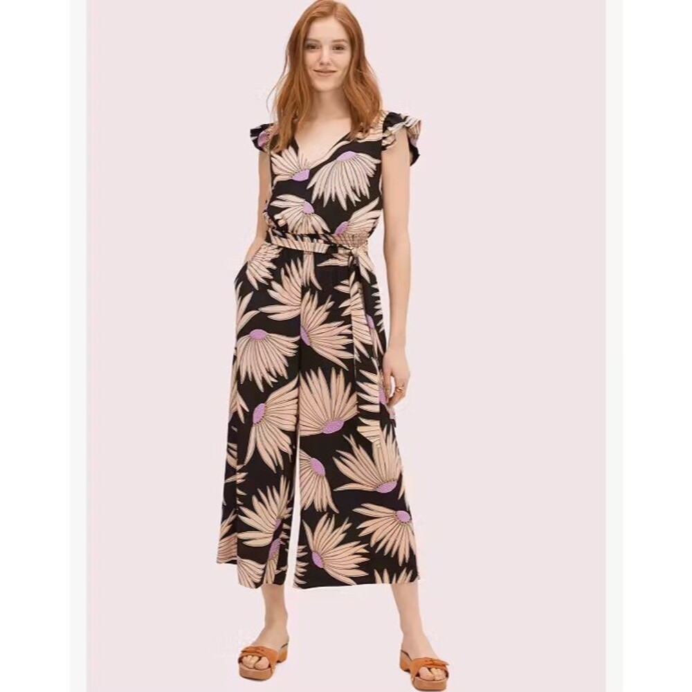 NWT Kate Spade Falling Flower Jumpsuit Floral Belted Flutter Sleeve Women's 6